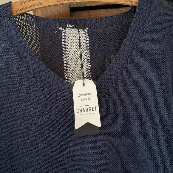 Charget Made In Italy Navy Blue and Silver V-Neck Sweater - Picture 6 of 12